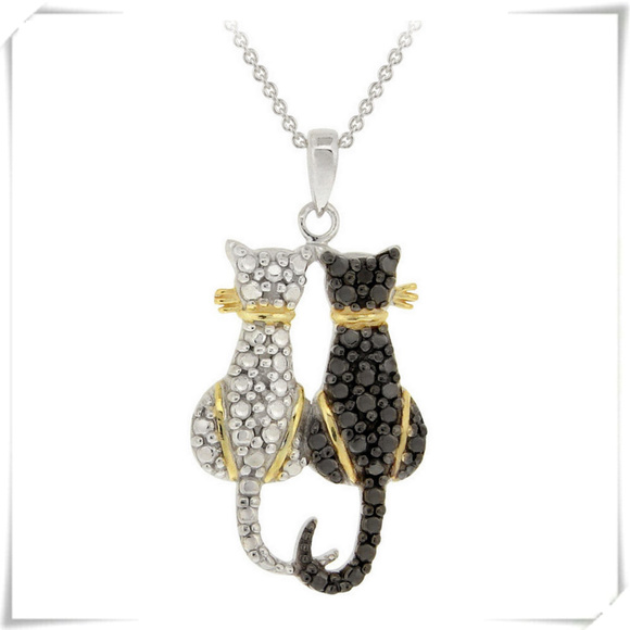 Jewelry - Black Diamond Accent Cats Necklace .925 Silver